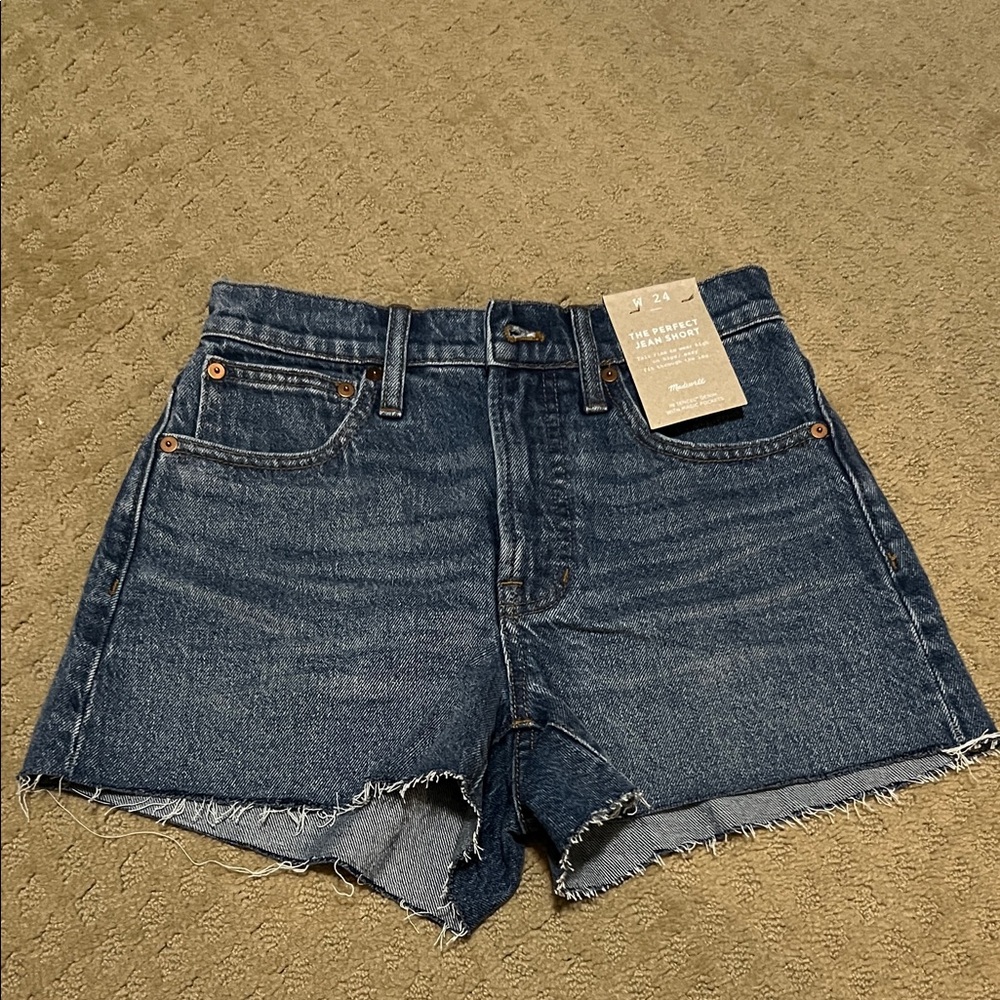 Madewell Dark Blue Denim Cutoff Shorts with Frayed Hem